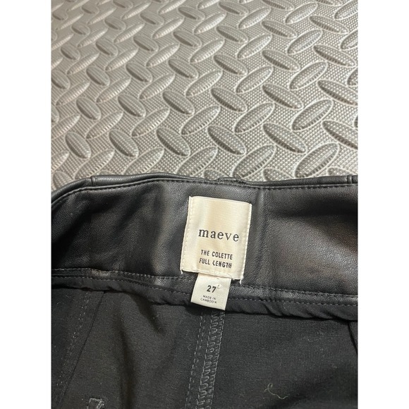 Maeve The Colette Full Length Pants Womens 27 Black Faux Leather Wide Leg - Picture 3 of 9